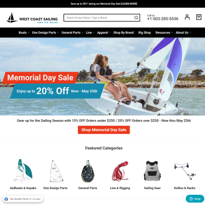 Screenshot of West Coast Sailing - Small Sailboats, Parts, and Sailing Apparel
