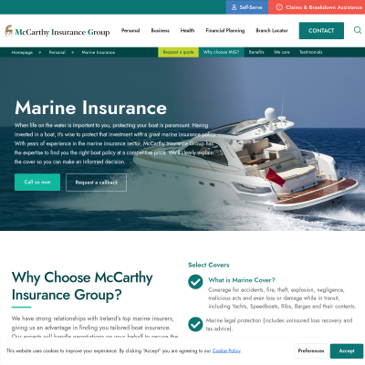 Screenshot of Marine Insurance - McCarthy Insurance Group