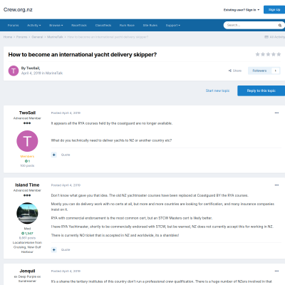 Screenshot of How to become an international yacht delivery skipper? - Crew.org.nz