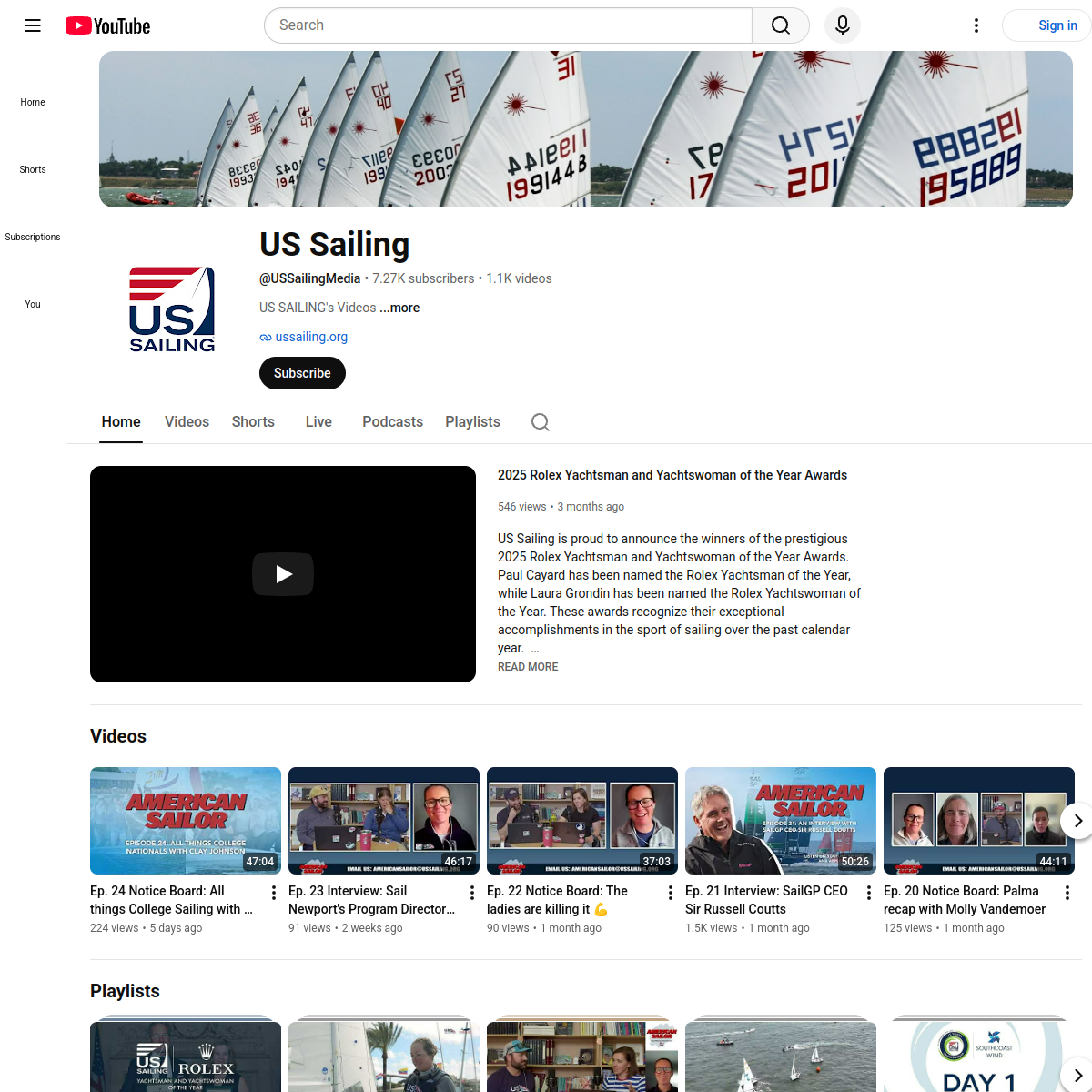 Screenshot of US Sailing - YouTube