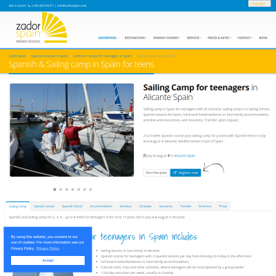 Screenshot of Sailing camp for teenagers in Spain