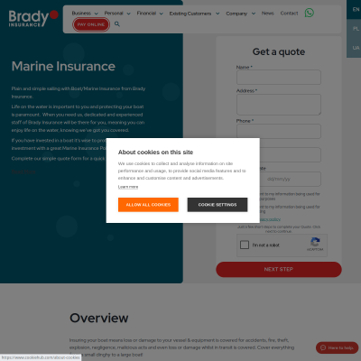 Screenshot of Marine Insurance Ireland | Brady Insurance