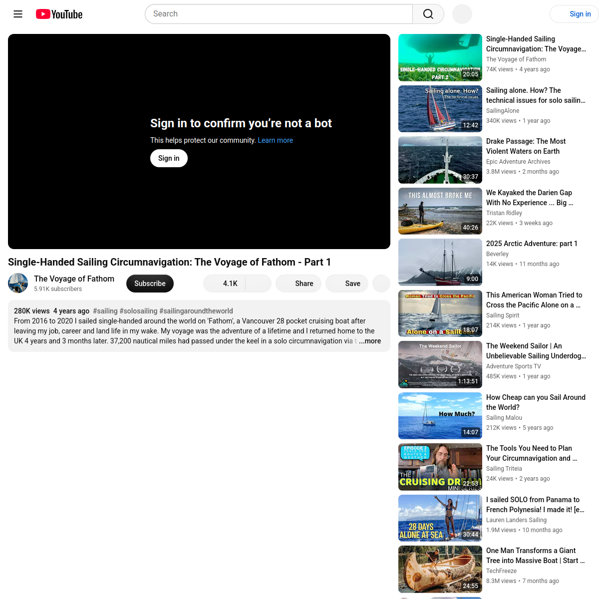 Screenshot of Single-Handed Sailing Circumnavigation: The Voyage of Fathom ...