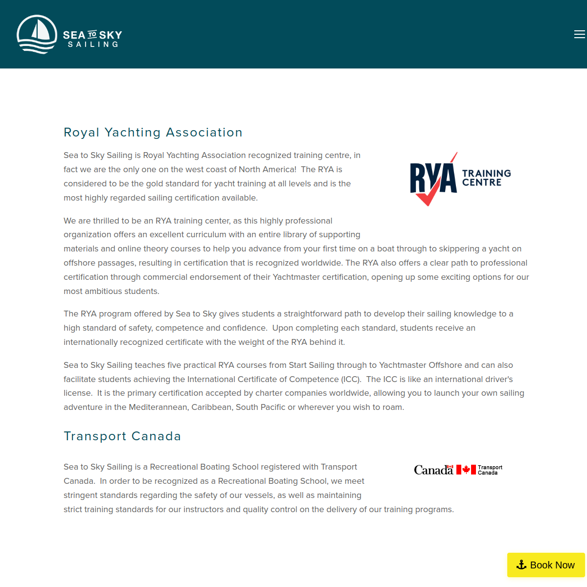 Screenshot of Training Centre Accreditation - Sea to Sky Sailing