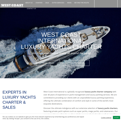 Screenshot of West Coast International: Luxury Yachts Charter, Buy and Sale