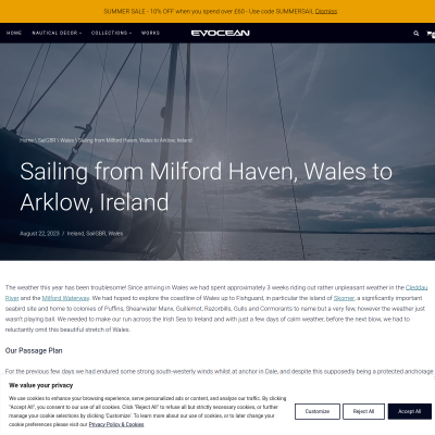 Screenshot of Sailing from Milford Haven, Wales to Arklow, Ireland - Evocean