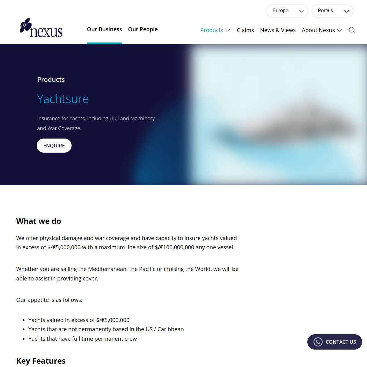 Screenshot of Yachtsure Yacht Insurance for Superyachts - Nexus Marine
