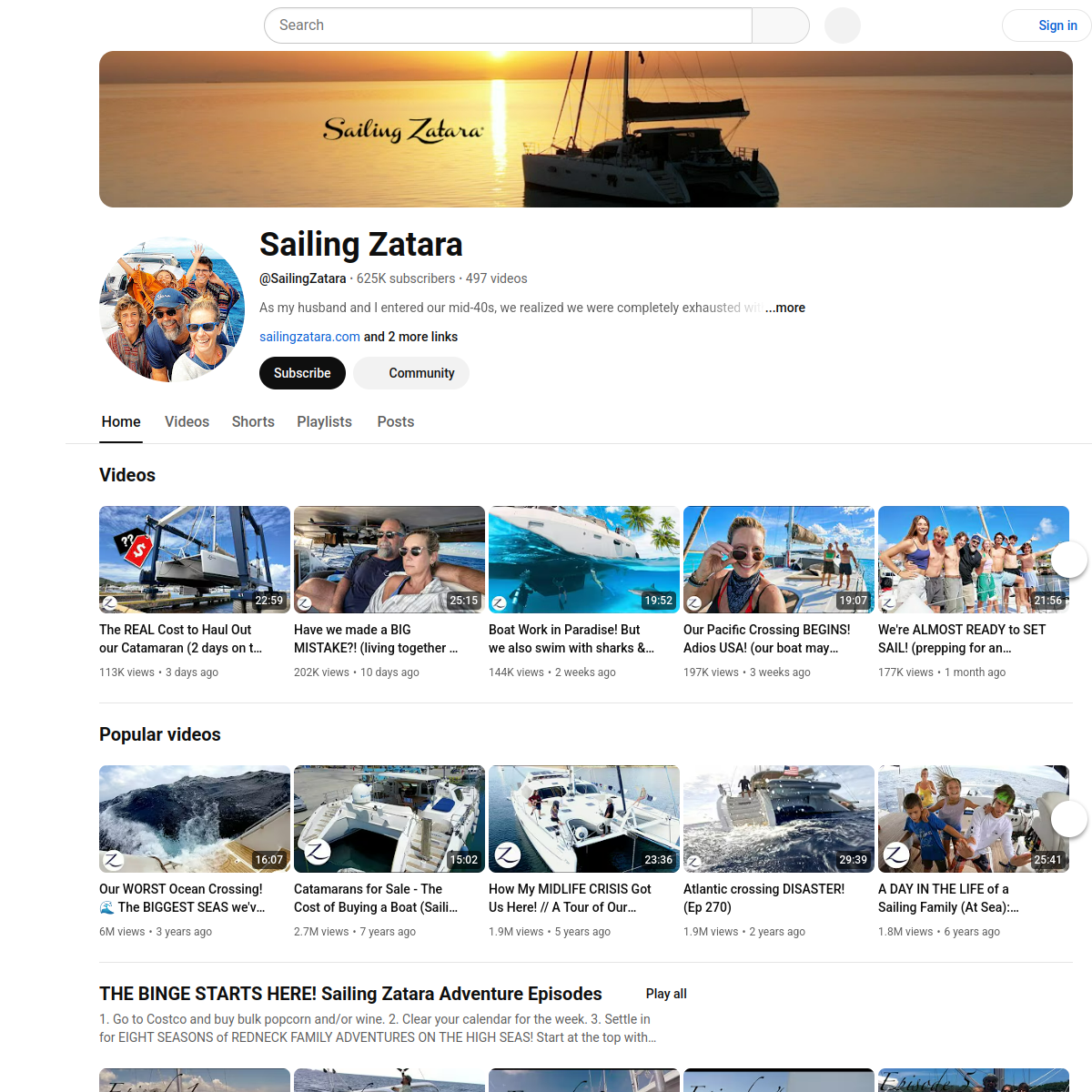 Screenshot of Sailing Zatara - YouTube