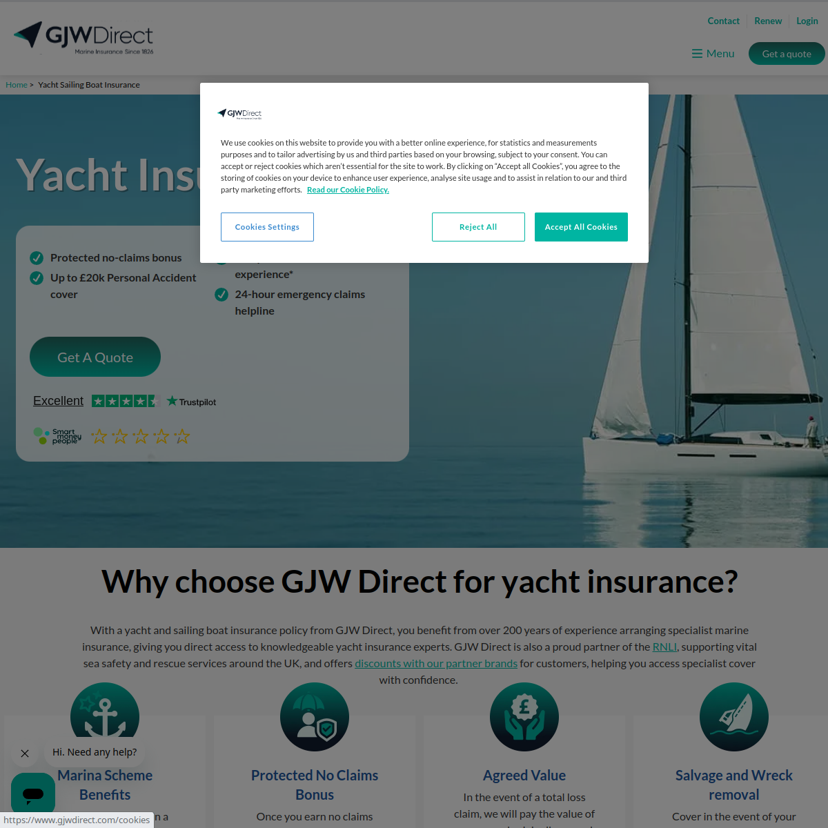 Screenshot of Yacht Insurance UK | Sailing Yachts & Boats - GJW Direct