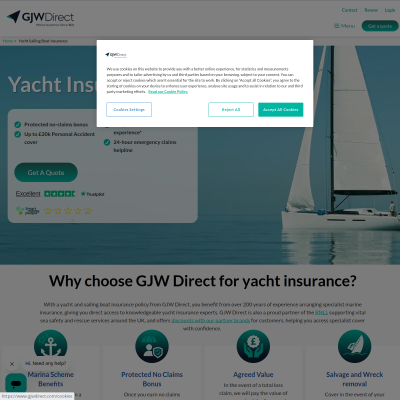 Screenshot of Yacht Insurance UK | Sailing Yachts & Boats - GJW Direct