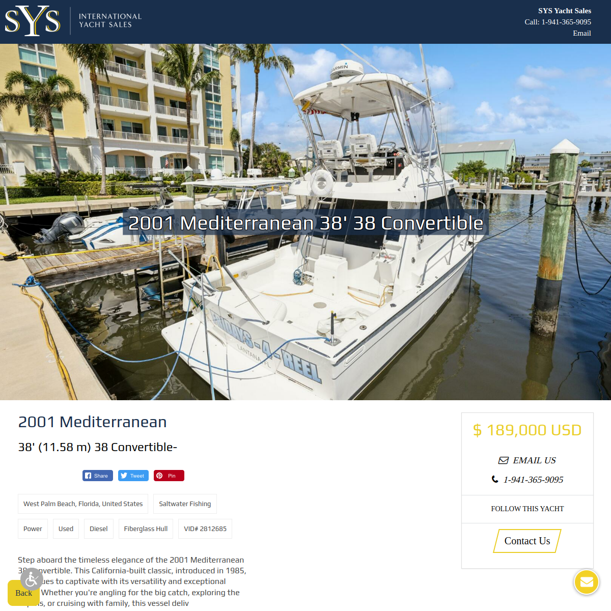 Screenshot of 2001 Mediterranean 38ft 38 Convertible Yacht for Sale